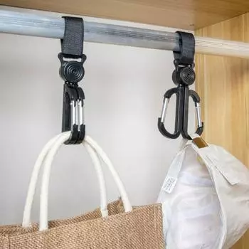 2PCS Simple Portable Pram Hook No Punching Required Multifunctional Storage Hanger Double Buckle Hooks бежевый
