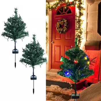2Pcs Solar Christmas Tree Light Pathway Stake for Backyard Garden Lawn without Accessories