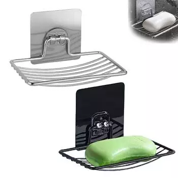 2Pcs Stainless Steel Wall Mounted Soap Holder Self Adhesive Rust Proof Soap Rack Silver/Black Durable Toilet Soap Dish