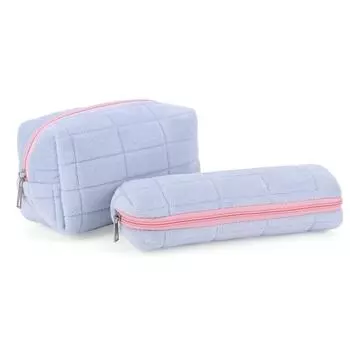 2pcs Toiletry Organiser Pouch Soft Plush Cute Cosmetic Bag Multifunctional Women синий