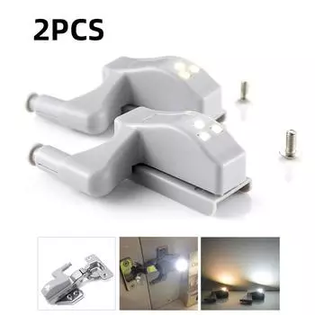 2pcs Universal LED Cabinet Light Hinge Sensor Light Cupboard Inner Hinges Lamp Kitchen Bedroom Wardrobe Night Light White Warm 2PCS