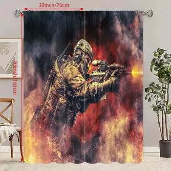 2PCS- Warrior -HD Printed Curtain - Polyester material - suitable for bedroom, living room, study (customizable) 23Wx59L(60x150CM)x2