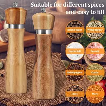 2Pcs Wood Salt and Pepper Grinder Set Manual Salt Pepper Mill Grinder Coarseness Adjustable Salt Grinder with Ceramic Core