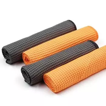 2PCSCar Wash Towel Glass Cleaning Water Drying Microfiber Window Clean Wipe Auto Detailing Waffle Weave for Kitchen Bath 40*40cm серый