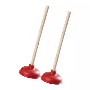 2Pieces Extra Long Wooden Handle Plunger for Toilets and Sinks Plumber Unblocker Tool for Stubborn Blockages Removal