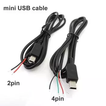 2pin 4pin Mini USB Male Jack Кабель питания 5Pin DIY Зарядка Передача данных Разъем Сварка 1m Провод ремонт 2 4 Core зарядное устройство 2pin 22awg