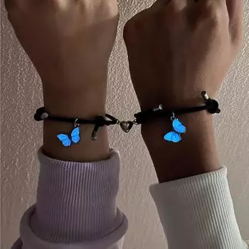2шт. Браслет-подвеска в виде бабочки для пары, магнитный браслет с сердечком, парные браслеты для пар