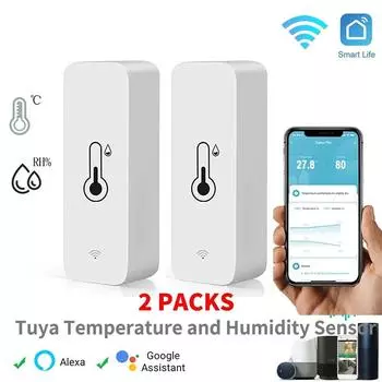 2шт Tuya WiFi датчик температуры и влажности беспроводной SmartLife удаленный монитор для умного дома работает с Alexa Google Assistant 2PCS