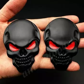 2x 3D Большой Черный Металлический Череп Скелет Злая Кость Эмблема Автомобиля Значок Наклейка чёрный