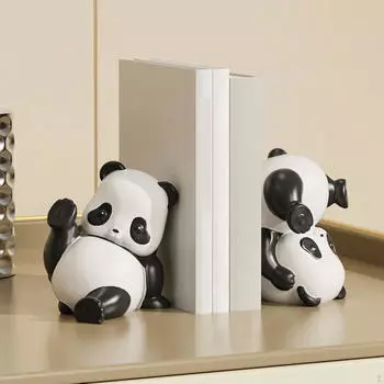 2x Статуэтки Панды Подставки для книг Фигурки из смолы Стопоры для книг Милые скульптуры животных Настольные