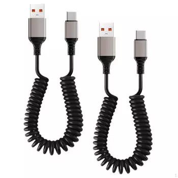 2x USB C кабель для быстрой зарядки, спиральный шнур для зарядки LivingRoom Phone Data