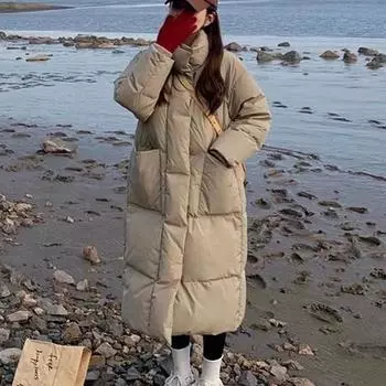 2XL теплая новая стильная пуховая куртка для женщин зимнее пальто средней длины до колена корейский стиль свободная утолщенная хлопковая куртка модная M чёрный