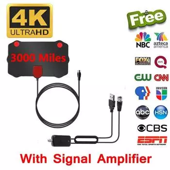 3000 миль ТВ-антенна 4K 1080P Крытый цифровой HDTV Воздушный спутниковый ресивер Усилитель DVB T/T2 Антенны вещания для автомобиля RV Travel Smart TV