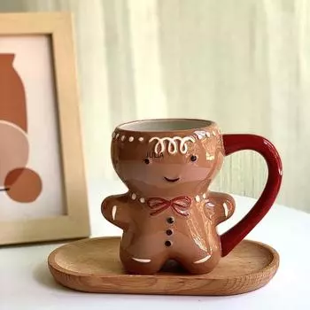 300 мл Кружка в виде пряничного человечка, рождественская 3D-кружка в виде пряничного человечка, керамическая чашка для молока, кофе, воды, кружка в подарок 401-500ml