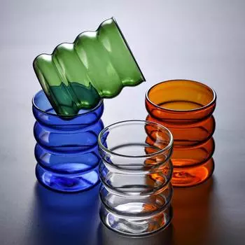 300ml Wave Shape Glass Cup Water Bottle Heat-resistant Beer Drinkware Tea Mug Coffee Juice Milk Tea Home Cafe Drinkware Gift 300ml