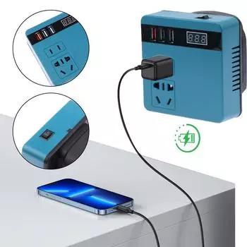 300W Power Inverter DC 18V-21V To AC 220V Lithium Battery Inverter With Dual USB,1 QC 3.0 For DeWalt / Makita / N4N2