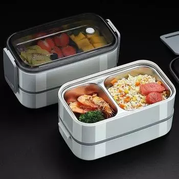 304 Stainless Steel Lunch Box for Adults Kids School Office 2 Layers Microwavable Portable Grids Bento Food Storage Containers 2 белый