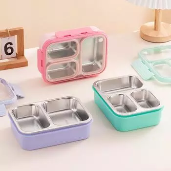 304 Stainless Steel Lunch Box Portable Bento Box for Office Workers School Child Snack Box With Flatware Food Storage Box розовый