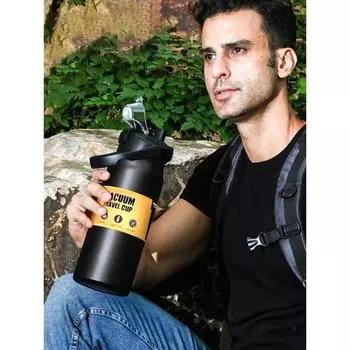 304 Stainless Steel Portable Thermos with Straw Outdoor Sport Thermal Mug Tumbler Travel Vacuum Flasks Cold and Hot Water Bottle 1000ml темно-синий