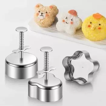 304 Stainless Steel Rice Balloon Mold Japanese Triangle Rice Balloon Sushi Mold Bear Flower Lunch Tools Sushi Kitchen Tools