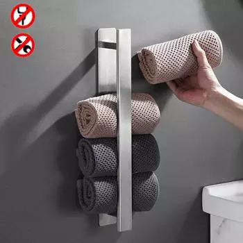 304 Stainless Steel Towel Bar Adhesive Free Punching Wall Mounted Brushed Kitchen Bathroom Towel Rack Shelf Bar Bathtowel Hanger