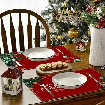 30*45cm Christmas Linen Placemat Wishes Letter Printing Table Mat Table Decoration Thermal Insulation Mat Coaster 30x45cm