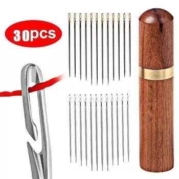 30 шт. игл для потайного шитья из нержавеющей стали для пожилых людей, автоматические самозаправочные иглы, булавки для самостоятельного продевания нити, дырокол, нитевдеватель