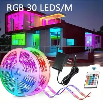 30 светодиодов/м 5050 RGB светодиодная лента с управлением через Bluetooth-приложение 12 В постоянного тока, блок питания для США, гибкая светодиодная лента для подсветки телевизора в комнате 5m