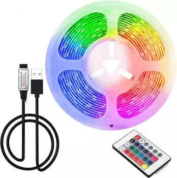 30 светодиодов/м USB светодиодная лента 5050 24-клавишный ИК-пульт дистанционного управления для кухни, шкафа, спальни, ПК, телевизора, подсветка, домашнее освещение 1m