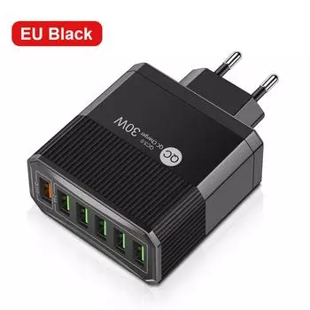 30 Вт 6 в 1 USB зарядное устройство настенное быстрое зарядное устройство QC 3.0 мобильный телефон быстрая зарядка адаптер для iPhone Samsung Xiaomi EU/US/KR/UK вилки EU Black