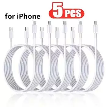 30 Вт кабель для быстрой зарядки для Apple iPhone 16 15 14 13 12 11 Pro Max Mini USB C кабель для быстрой зарядки для X XR XS 8 7 14 Plus SE аксессуары для телефонов 1M USB A to IP 5Pcs белый