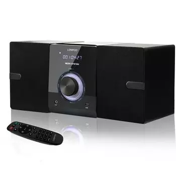 30 Вт стереосистема с CD-дисками, мини-компонентный проигрыватель компакт-дисков, FM-радио, совместимый с Bluetooth, вход для динамиков, разъем для наушников, пульт дистанционного управления USB/AUX чёрный