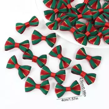 30Pcs Christmas Mini Bow Knot Xmas Tree Ornaments DIY Wreath Craft Girls Hair Accessories 2025 New Year Gift Wrapping Decoration 4X2.5cm