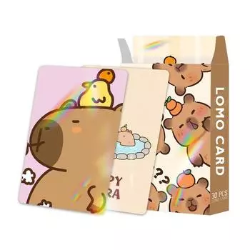 30Pcs Kawaii Double-Sided Capybara Photocards Cartoon Capybara Glitter Cards Hd Collection Cards Anime Peripherals Kids Gifts