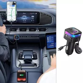 Автомобильный зарядный кабель USB C мощностью 30 Вт, быстрая подача питания со спиральным кабелем, супербыстрый автомобильный зарядный адаптер для всех телефонов