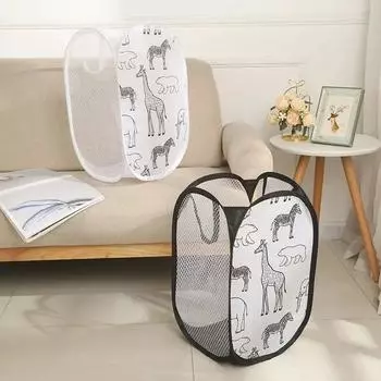 30x30CM Mesh Folding Laundry Organizer Basket Foldable Dirty Clothes Basket Bathroom Storage Bag Household Frame Bucket белый