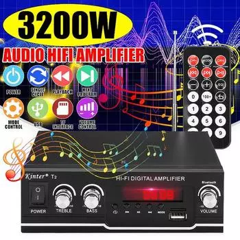 3200 Вт 110 В/220 В Bluetooth аудио мощность Hi-Fi усилитель музыкальный приемник FM-радио усилитель поддержка звука с пультом дистанционного управления для дома US Plug чёрный