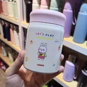 320ml Mini Thermal Cup Cartoon Prints Insulated Water Bottle Creative Travel Coffee Mug розовый