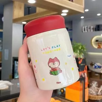 320ml Mini Thermal Cup Cartoon Prints Insulated Water Bottle Creative Travel Coffee Mug