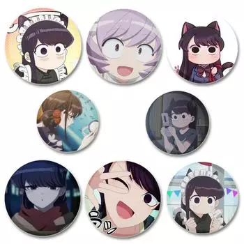 32/44/58 мм Komi Can T Communicate Круглая булавка Милая мультяшная застежка-брошь для рюкзака Аксессуары для одежды Аниме Коллекция Значков Украшения 32mm