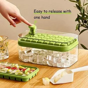 32-секционный лоток для кубиков льда Home Press Style Ice Mold Whisky Cocktail Ice Bucket с крышкой Shovel Холодильник Инструмент для приготовления кубиков льда