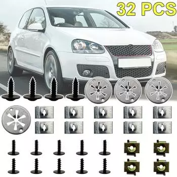 32 шт./компл. для VW Golf MK4 Bora A3, зажимы для крышки поддона двигателя автомобиля, нижний брызговик автомобиля, крепежный винт, фиксатор чёрный/серебряный