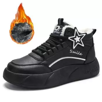 34-42 Winter Women s Large Fashion Plus Velvet Warm Thick Bottom High Top Cotton Shoes Snow Boots 34 чёрный