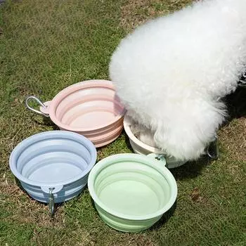 350/650ml Dog Bowl Multipurpose Collapsible Silicone Feeder Dish Bowl Portable Large Capacity Puppy Water Food Container Travel 350ml зелёный