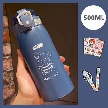 350 мл/500 мл симпатичная бутылка для воды термос-чашка портативная кавайная термос-бутылка с трубочкой и наклейками детская термокружка из нержавеющей стали 8