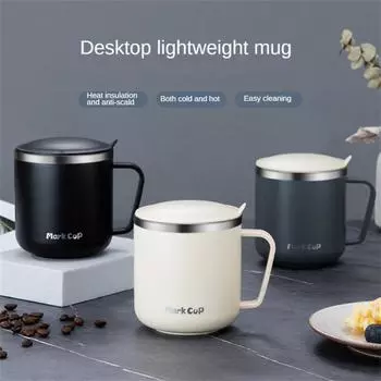 350ml 304 Stainless Steel Water Cups With Handle Office Household Double-layer Heat Insulation Anti-scalding Multi-function Mug 350ml