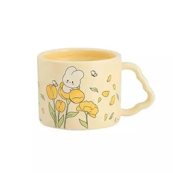 350ml Mug with Lid Spoon Cute Ceramic Creative Office Water Cup Girls Breakfast Couple Coffee Mug 1PCS 350ML