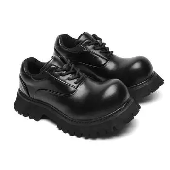 3591 upturned head Derby shoes platform soles men and women niche couples casual leather shoes genuine leather functional wind high street black shoes 38-Male code
