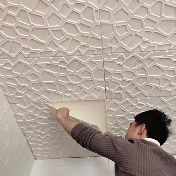 35*35 см потолок спальня декор фон обои отклеиваются и приклеиваются водонепроницаемые декоративные настенные наклейки анти-столкновения 3d дом 4pcs 35x35cm белый