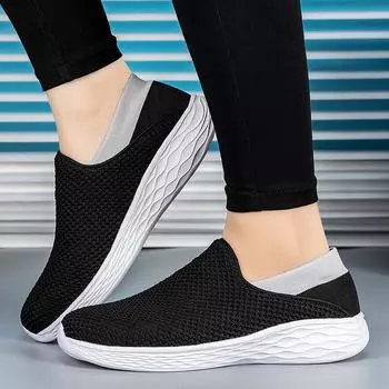35-47 Unisex Sneakers Women Men Breathable Knitted Mesh Running Shoes Slip-on Walking Jogging Casual Shoes Fitness Sports Shoes 35 черный белый